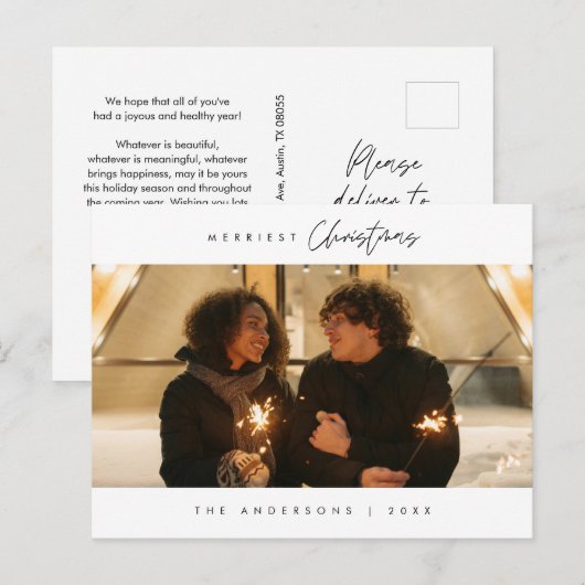 Merriest Christmas Family Foto, Moderne Romance Briefkaart (Voorkant / Achterkant)