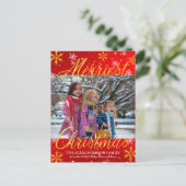 Merriest Christmas Family Foto Sneeuwvlokken Sterr Feestdagenkaart (Staand voorkant)