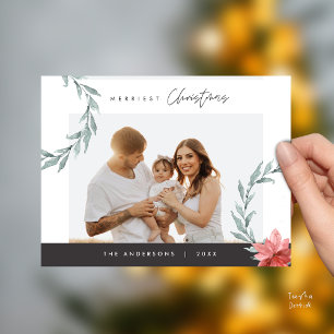 Merriest Christmas Family Foto, Waterverf Krans Briefkaart