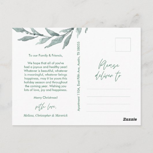 Merriest Christmas Family Foto, Waterverf Krans Briefkaart (Achterkant)