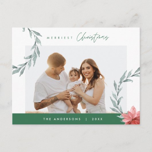 Merriest Christmas Family Foto, Waterverf Krans Briefkaart (Voorkant)