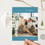 Merriest Christmas Family Foto, Winter Blue Briefkaart<br><div class="desc">Vrolijkste kerst. Vier het seizoen met dit familiefoto-briefkaart, in het winterwonderland met een blauw thema. Het is volledig aanpasbaar en gepersonaliseerd met uw eigen begroetingsberichten. Voeg uw retouradres toe voor eenvoudige verzending. Het is eenvoudig, gemakkelijk, maar modern minimalistisch en feestelijk. Dit is het ideale briefkaart om uw vakantiewensen door te...</div>