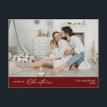 Merriest Christmas Family Foto, Winter Happiness Briefkaart<br><div class="desc">Vrolijkste kerst. Vier het seizoen met deze familiefoto gezellig vrolijk vrolijk Bourgondisch rood briefkaart winter en nieuwjaar Het is volledig aanpasbaar en gepersonaliseerd met uw eigen groetberichten. Voeg uw retouradres toe voor eenvoudige verzending. Het is eenvoudig, gemakkelijk, maar modern gezellig en feestelijk. Dit is het ideale briefkaart om uw vakantiewensen...</div>