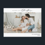 Merriest Christmas Family Foto, Winter Happiness Briefkaart<br><div class="desc">Vrolijkste kerst. Vier het seizoen met deze familiefoto gezellig vrolijk briefkaart winter en nieuwjaar Het is volledig aanpasbaar en gepersonaliseerd met uw eigen begroetingsberichten. Voeg uw retouradres toe voor eenvoudige verzending. Het is eenvoudig, gemakkelijk, maar modern gezellig en feestelijk. Dit is het ideale briefkaart om uw vakantiewensen door te geven....</div>