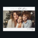 Merriest Christmas Family Foto, Winter Happiness Briefkaart<br><div class="desc">Vrolijkste kerst. Vier het seizoen met deze familiefoto gezellig vrolijk briefkaart winter en nieuwjaar Het is volledig aanpasbaar en gepersonaliseerd met uw eigen begroetingsberichten. Voeg uw retouradres toe voor eenvoudige verzending. Het is eenvoudig, gemakkelijk, maar modern gezellig en feestelijk. Dit is het ideale briefkaart om uw vakantiewensen door te geven....</div>