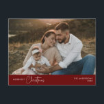 Merriest Christmas Family Foto, Winter Happiness Briefkaart<br><div class="desc">Vrolijkste kerst. Vier het seizoen met deze familiefoto gezellige leuke vrolijke winter en nieuwjaar Bourgogne Rode briefkaart. Het is volledig aanpasbaar en gepersonaliseerd met uw eigen begroetingsberichten. Voeg uw retouradres toe voor eenvoudige verzending. Het is eenvoudig, gemakkelijk, maar modern gezellig en feestelijk. Dit is het ideale briefkaart om uw vakantiewensen...</div>