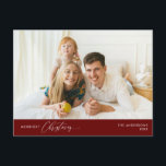 Merriest Christmas Family Foto, Winter Happiness Briefkaart<br><div class="desc">Vrolijkste kerst. Vier het seizoen met deze familiefoto gezellig vrolijk winterse Bourgogne rood en nieuwjaar briefkaart Het is volledig aanpasbaar en gepersonaliseerd met uw eigen begroetingsberichten. Voeg uw retouradres toe voor eenvoudige verzending. Het is eenvoudig, gemakkelijk, maar modern gezellig en feestelijk. Dit is het ideale briefkaart om uw vakantiewensen door...</div>