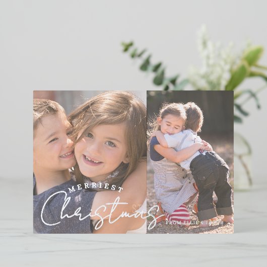 Merriest Christmas Family Joy 2 Photo Christmas Folie Feestdagenkaart (Staand Voorkant)