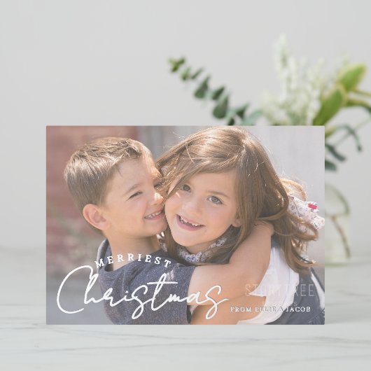 Merriest Christmas Family Joy Christmas Folie Feestdagenkaart (Staand Voorkant)