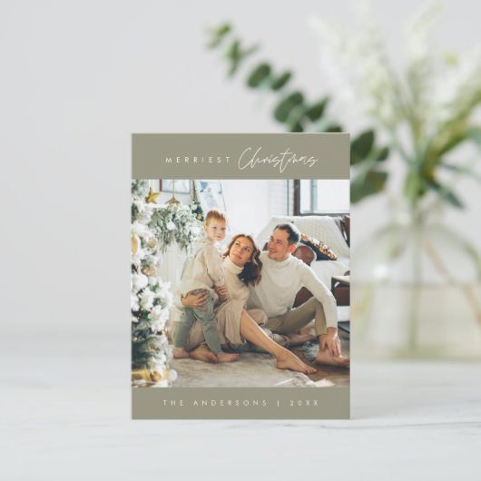 Merriest Christmas Family Photo, moderne eucalyptu Briefkaart (Staand voorkant)