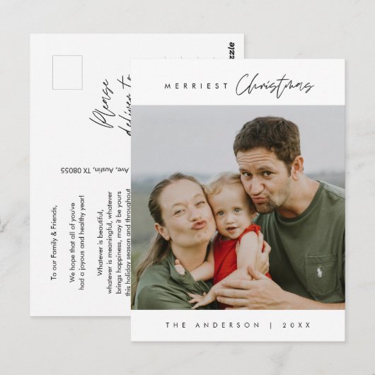 Merriest Christmas Family Photo, Schattige Happine Briefkaart (Voorkant / Achterkant)