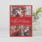 Merriest Christmas Fancy Script Photo Collage Kaar Feestdagenkaart (Staand voorkant)