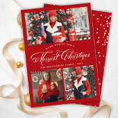 Merriest Christmas Fancy Script Photo Collage Kaar Feestdagenkaart