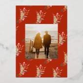 Merriest Christmas Gold Calligraphy Rode foto Folie Feestdagenkaart (Achterkant)