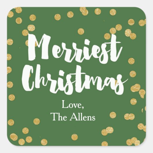 Merriest Christmas - Groen Goud Sticker of Zegel (Voorkant)