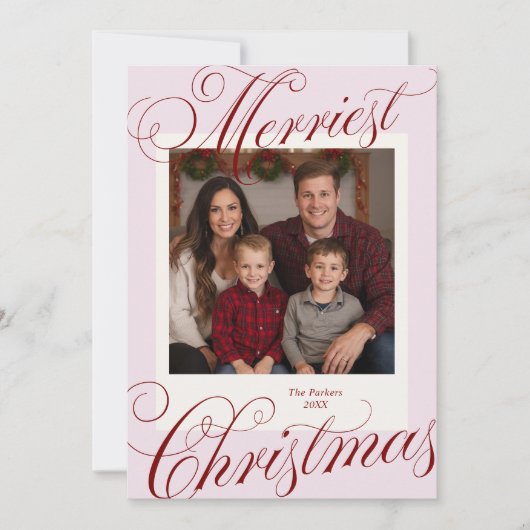 Merriest Christmas Kalligrafie Foto Feestdagenkaart (Voorkant)