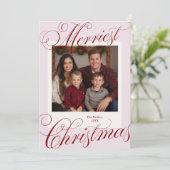 Merriest Christmas Kalligrafie Foto Feestdagenkaart (Staand voorkant)