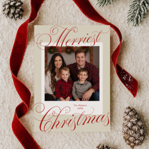 Merriest Christmas Kalligrafie Foto Feestdagenkaart