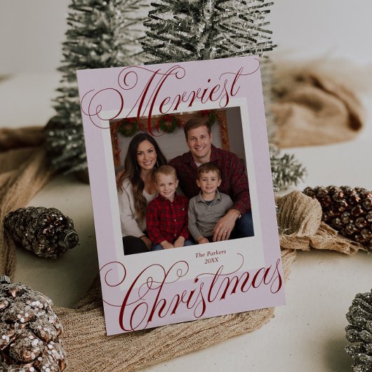 Merriest Christmas Kalligrafie Foto Feestdagenkaart