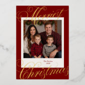 Merriest Christmas Kalligrafie Foto Folie Feestdagenkaart (Voorkant)