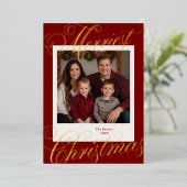 Merriest Christmas Kalligrafie Foto Folie Feestdagenkaart (Staand Voorkant)