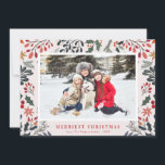 MERRIEST CHRISTMAS | lieftallig bladeren Feestdagenkaart<br><div class="desc">Dit wenskaart is voorzien van een mooi rood achtergrond en een winterbladerpatroon. U kunt de tekstdetails en de kleuren personaliseren.</div>