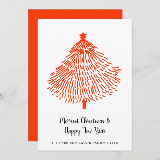 Merriest Christmas Minimal Modern Red Tree Feestdagenkaart (Voorkant / Achterkant)