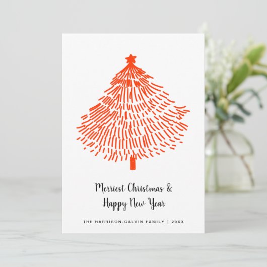 Merriest Christmas Minimal Modern Red Tree Feestdagenkaart (Staand voorkant)
