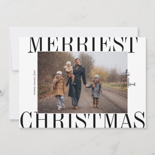Merriest Christmas - Minimalistische moderne famil Feestdagenkaart (Voorkant)
