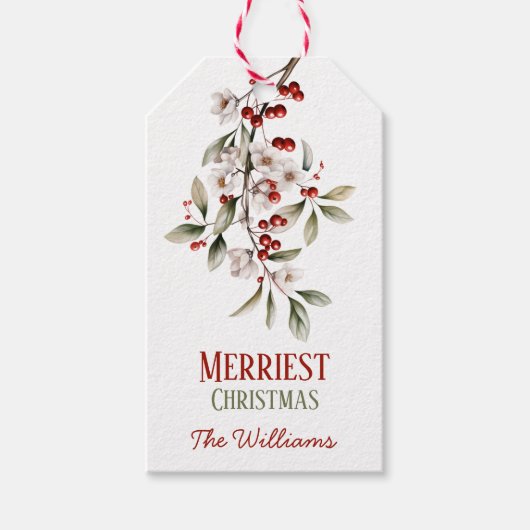 Merriest Christmas + Mistletoe + familienaam Cadeaulabel (Voorkant)