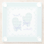 Merriest Christmas Mittens Blue Bow Holiday Glazen Onderzetter (Achterkant)