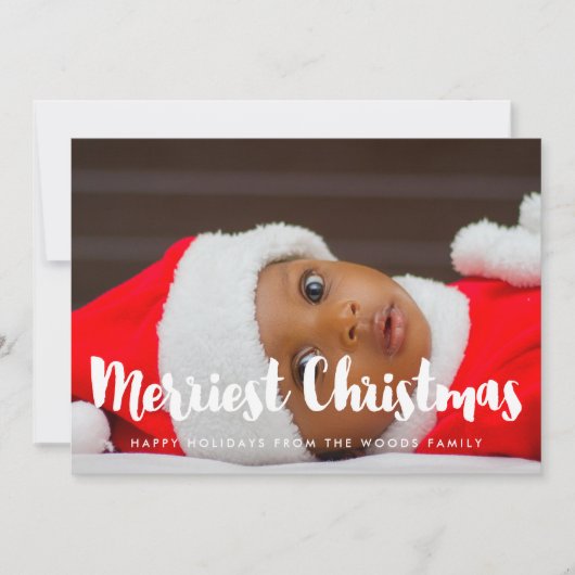 Merriest Christmas Modern Familiefoto Feestdagenkaart (Voorkant)