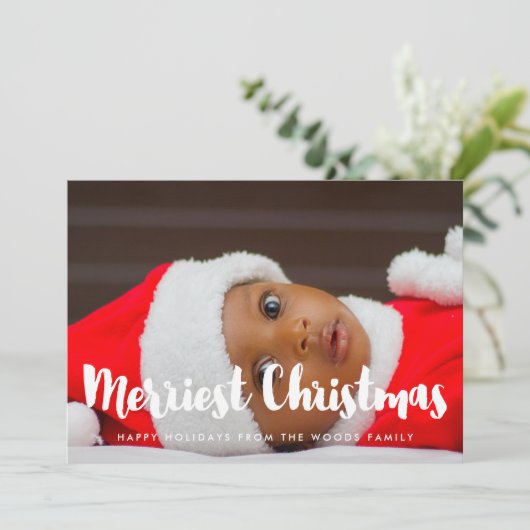 Merriest Christmas Modern Familiefoto Feestdagenkaart (Staand voorkant)
