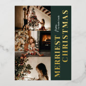 Merriest Christmas Modern Groen Goud Script Foto Folie Feestdagen Briefkaart (Voorkant)