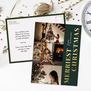 Merriest Christmas Modern Groen Goud Script Foto Folie Feestdagen Briefkaart