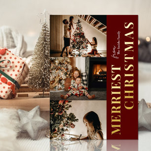 Merriest Christmas Modern Red Gold Script Foto Folie Feestdagenkaart