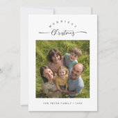 Merriest Christmas Modern Script Familiefoto Feestdagenkaart (Voorkant)