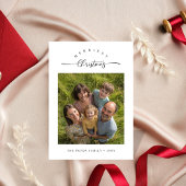 Merriest Christmas Modern Script Familiefoto Feestdagenkaart