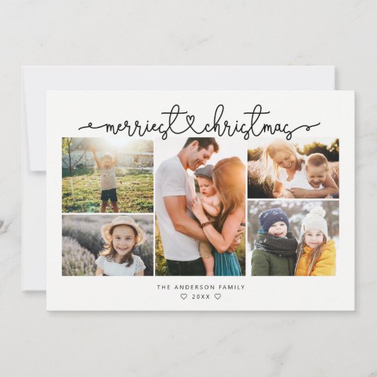MERRIEST CHRISTMAS Modern Script Photo Collage Feestdagenkaart (Voorkant)