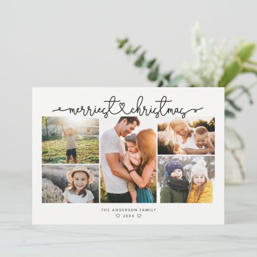 MERRIEST CHRISTMAS Modern Script Photo Collage Feestdagenkaart (Staand voorkant)