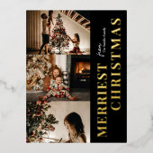 Merriest Christmas Modern Zwart Goud Script Foto Folie Feestdagen Briefkaart (Voorkant)