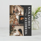 Merriest Christmas Modern Zwart Script Foto Feestdagenkaart (Staand voorkant)