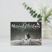 Merriest Christmas Moderne Kalligrafie Foto Feestdagenkaart (Staand voorkant)