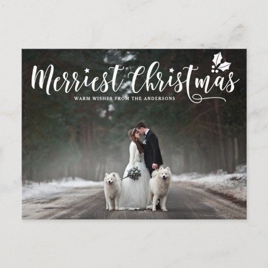 Merriest Christmas Moderne Kalligrafie Foto Feestdagenkaart (Voorkant)