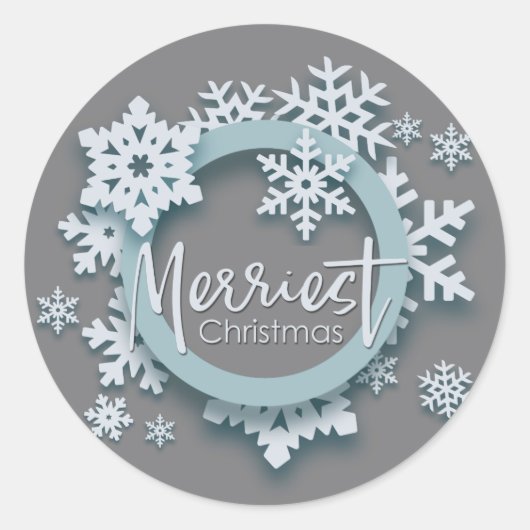 Merriest Christmas Moderne Vakantie Stijl Ronde Sticker (Voorkant)