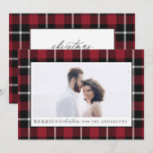 Merriest Christmas plaid check foto Feestdagenkaart (Voorkant / Achterkant)