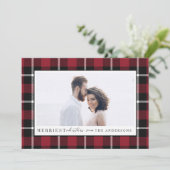 Merriest Christmas plaid check foto Feestdagenkaart (Staand voorkant)