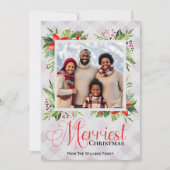 Merriest Christmas Plaid Script Familiefoto Feestdagenkaart (Voorkant)