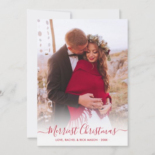 Merriest Christmas Red Script Een foto Kerstmis Feestdagenkaart (Voorkant)