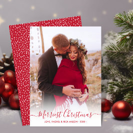 Merriest Christmas Red Script Een foto Kerstmis Feestdagenkaart